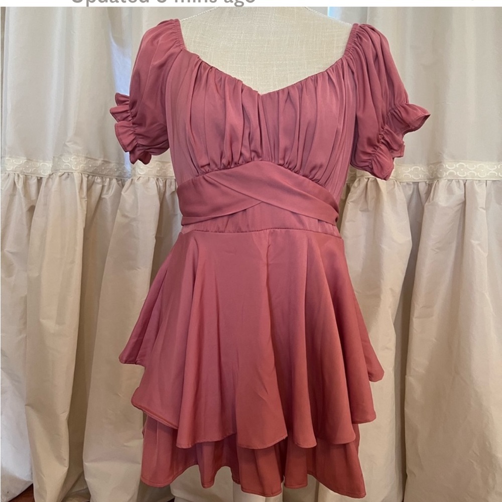 @Balance size medium womans rose colored ruffle romper dress